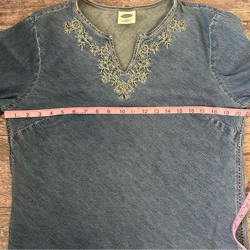 Embroidered Denim Long Sleeve Top 100% Cotton Wide Sleeve Women’s Large - Picture 6 of 8